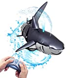 HTZKO Remote Control Shark can Spray WaterCan be Charged Pool Shark ToyWater Jet Simulation SharkRemote Control Boat for PoolPool Toys for Kids Ages 8-12 (Black)