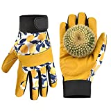 OIZEN Leather Tough Cowhide Work Gardening Gloves for Women Thorn Proof ,Working Gloves for Weeding, Digging, Planting