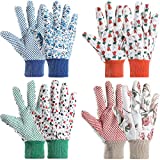 4 Pairs Garden Gloves Floral Gardening Gloves with Soft PVC Dots Gloves Women Working Yard Gloves for Yard Cleaning, Fishing, Gardening, Weeding, Planting, Watering
