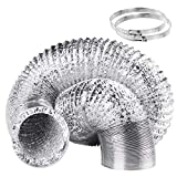 Duct Hose 5 Inch 16 Feet Non-Insulated Flexible Air Aluminum Foil Ducting Dryer Vent Hose with 2 Screw Stainless Steel Clamps Great for HVAC Duct, Air Duct