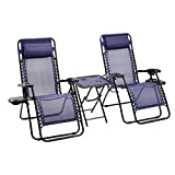 Amazon Basics Textilene Outdoor Adjustable Zero Gravity Folding Reclining Lounge Chair with Side table and Pillow - Pack of 2, Blue