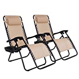 SUPER DEAL Set of 2 Reclining Lounge Chair Adjustable Zero Gravity Chair with Pillow and Utility Tray - Folding Recliners for Outdoor, Patio, Poolside, Backyard, Deck, Beach