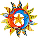 Juegoal 16 Inch Metal Sun Moon Star Wall Art, Bright Color Inspirational Celestial Wall Decor, Resistant to Rust Metal Sculpture Hanging for Indoor Outdoor Home Living Room Office Yard Garden