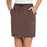 BALEAF Women's Golf Skort 18" Knee Length Skirt with Biker Shorts Pockets Stretch Elastic Waist for Tennis Hiking Puce Size L