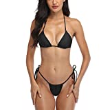 SHERRYLO String Bikini Swimsuit for Women Brazilian Thong Cheeky Bikini Bottom Black Triangle Bikini Top