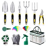 YISSVIC Garden Tools Set 13 Pieces Heavy Duty Gardening Kit Cast Aluminum Durable Storage Bag Pruning Shears, Gardening Supplies Gifts for Women Men