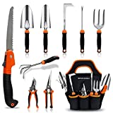 Garden Tool Set,10 PCS Stainless Steel Heavy Duty Gardening Tool Set with Soft Rubberized Non-Slip Ergonomic Handle Storage Tote Bag,Gardening Tool Set Gift for Women and Men