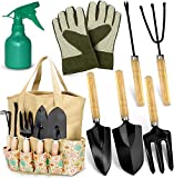 Scuddles Garden Tools Set - 8 Piece Heavy Duty Gardening Kit with Storage Organizer, Ergonomic Hand Digging Weeder Rake Shovel Trowel Sprayer Gloves Gift for Men Or Women