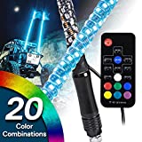 2pc 4ft Spiral LED Whip Lights for UTV ATV [21 Modes] [20 Colors] [RF Wireless Remote] [Weatherproof] [USA Flag] LED Lighted Whips Antenna for RZR Can-Am Polaris UTV ATV Accessories