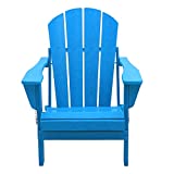 WO Outdoor Folding Poly HDPE Adirondack Chair, All Weather and UV Resistant, for Backyard, Lawn, Patio, Deck, Garden, Weather Resistant Polyethylene Plastic Lounger, Pacific Blue