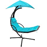 Devoko Patio Hammock Lounge Chair Outdoor Hanging Chaise Lounge Swing Chair for Adults Backyard Garden Deck Canopy Umbrella Free Standing Floating Bed Furniture (Blue)