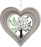 ISEO Silver Hearted Tree of Life Wind Spinner  12 inch Outdoor Porch Decoration, Outdoor Spring Decoration, Hanging Outdoor Decor with Swivel Hanging Hook, Lawn Decorations Wind Spinner