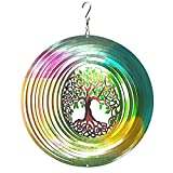 LJlifArt Wind Spinner Mandala Tree of Life 12 inch 3D Stainless Steel Laser Cut Metal Art Geometric Pattern Worth Gift - Hanging Wind Spinner Kinetic Yard Art Decorations - Indoor/Outdoor Dcor