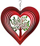 ISEO Red Hearted Tree of Life Wind Spinner  12" Outdoor Porch Decorations, Outdoor Spring Decorations, Hanging Outdoor Decor with Swivel Hanging Hook, Lawn Decorations Wind Spinner