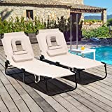Tangkula Folding Chaise Lounge Chair with Hole for Face, Outdoor 5-Position Adjustable Reclining Beach Sunbathing Chair, Portable Face Down Tanning Chair for Patio Backyard Poolside Beach (2, Beige)