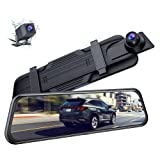 4K Mirror Dash Cam Voice Control , LAMTTO 10" Dual Dash Cam Front and Rear for Car with Night Vision Touch Screen Waterproof Back Camera, Wide Angle Rearview Mirror w/Emergency Lock Parking Assistant