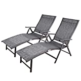 Crestlive Products Brown Frame Folding Patio Chaise Lounge Chair for Outside, Set of 2, Aluminum Adjustable Outdoor Pool Recliner Chair, 8 Positions (2 PCS Dark Gray)
