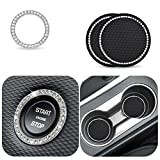 EcoNour Car Cup Coasters (2 Pack) | Push Start Button Bling (1 Pack) | Automotive Car Accessories | Unique Crystal Rhinestone Black Bling Car Accessories for Women Suits for Most Cars, Trucks & RVs