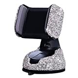 Bling Car Phone Holder, SUNCARACCL 360Adjustable Crystal Auto Phone Mount Universal Rhinestone Car Stand Phone Holder Car Accessories for Windshield Dashboard and Air Outlet (White)