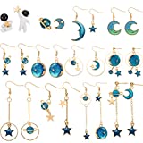 12 Pairs Moon Star Earrings Dangle Earth Planet Asymmetrical Drop Earrings Astronaut Stud Earrings Jewelry for Women Girls