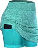 BLEVONH Golf Skorts for Women,High Waisted Sports Skirt Woman Solid Colors Loose Fit Sport Skort Ladies Tennis Skirts with Shorts Underneath Quick Dry Fabric Workout Outfit Turquoise L