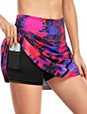 Fulbelle Skorts Skirts for Womens,Casual Summer High Wasited Tennis Skirt with Pockets Teen Girls Cute Wicking Sweat Quick Dry Workout Inner Shorts Breathable Gym Activewear Flower Paint Medium