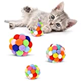 Cat Toy Balls with Bell ( 3 Sizes/Pack), TUSATIY Colorful Soft Fuzzy Balls Built-in Bell for Cats, Interactive Playing Chewing Toys for Indoor Cats and Kittens