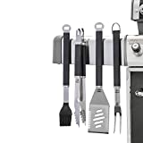 Yukon Glory 4 Piece Magnetic Grill Tools Set, Heavy Duty Stainless Steel, Contains Grill Fork, Basting Brush, Tongs and Multifunctional Spatula