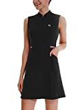 BALEAF Women's Golf Tennis Dress Sleeveless 4-Pockets with Inner Shorts UPF 50+ Athletic Sports Workout Black Size M