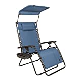 Bliss Hammocks GFC-436XWDB 33" Wide XXL Zero Gravity w/Canopy, Pillow, & Drink Tray Folding Outdoor Lawn, Deck, Patio Adjustable Lounge Chair, 360 lbs. Capacity, Weather Resistant, Denim Blue, Inch