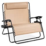 Best Choice Products 2-Person Double Wide Adjustable Folding Steel Mesh Zero Gravity Lounge Recliner Chair for Patio, Lawn, Balcony, Backyard, Beach, Outdoor Sports w/Cup Holders -Beige