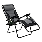 PHI VILLA Padded Zero Gravity Chair Folding Outdoor Patio Recliner, Adjustable Anti Gravity Lounger with Cup Holder, Support 350 LBS (Grey)