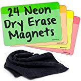 Neon Dry Erase Whiteboard Magnets by AgilePacks | 4" x 6" Reusable Magnets Plus Magnetic Microfiber Eraser Cloth