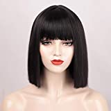 ENTRANCED STYLES Black Bob Wig with Bangs, Short Black Wig for Women Straight Bob Wigs Heat Resistant Synthetic wig Mia Wallace Cleopatra Cospaly Daily Party Use 12