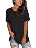 Floral Find Womens T Shirts Short Sleeve Crewneck Tees Casual Basic Summer Tops with Pocket (A-Black,Large,)