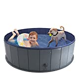 Niubya Foldable Dog Pool, Collapsible Hard Plastic Dog Swimming Pool, Portable Bath Tub for Pets Dogs and Cats, Pet Wading Pool for Indoor and Outdoor, 47 x 12 Inches