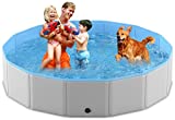 PMNY Foldable Dog Pool, Large Collapsible Pet Bath Swimming Pool, Hard Plastic Kiddie Dog Pet Pool Bathing Tub, Portable PVC Wading Pool for Pets and Dogs Cats, 71 Inches