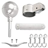 Deneve Flag Pole Parts Kit Includes: 3" Silver Topper Ball | 2 Pulley Truck | 2" 50 ft. Rope | 4 Flag Clips | 4" Cleat Hook (Silver)