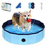 Anoak 2022 Foldable Dog Pool, Large Kiddie Pool for Dogs Portable Swimming Pool for Kids, Pet Pool Bathing Tub for Dogs Cats with Brush, Storage Bag, Repair Patch and Glue (32"8")