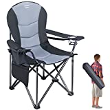 Lausaint Home Oversize Camping Folding Chair, Portable Outdoor Heavy Duty Padded Arm Chair with Zipper Cooler Bag, Cup Holder & Side Pocket Lumbar Back Chair, 450 LBS Weight Capacity (Black)