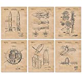 Vintage Outer Space Exploration Patent Prints, 6 (8x10) Unframed Photos, Wall Art Decor Gifts Under 20 for Home Office Garage Man Cave College Student Teacher NASA Aviation Astronomy Engineer Fan