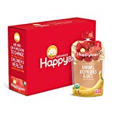 Happy Baby Organics Clearly Crafted Stage 2 Baby Food Bananas Raspberries & Oats, 4 Ounce Pouch Resealable Baby Food Pouches, Fruit & Veggie Puree, Organic Non-GMO Gluten Free Kosher (Pack of 8)