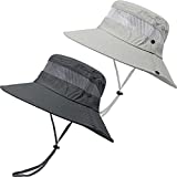 2 Pieces Boonie Sun Hat for Men & Women Bucket Hat with UV Protection UPF 50+ Outdoor Military Cap for Fishing,Hiking,Safari & Gardening (Dark GreyLight Grey)