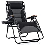 PHI VILLA Oversize XL Padded Zero Gravity Lounge Chair Wide Armrest Adjustable Recliner with Cup Holder, Support 400 LBS (Black)