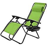 Goplus Zero Gravity Chair, Adjustable Folding Reclining Lounge Chair with Pillow and Cup Holder, Patio Lawn Recliner for Outdoor Pool Camp Yard (1, Green)