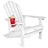 Adirondack Chair Weather Resistant with Cup Holder, Chair for Patio&Lawn & Garden,Poly Lumber,Fade-Resistant,All-Weather,Wood-Like Processing and Sturdy Outdoor Chair (White)