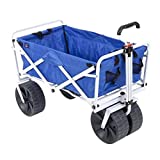 MacSports Heavy Duty Collapsible Folding All Terrain Utility Beach Wagon Cart, Blue/White