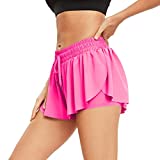 Toflowytour Flowy Athletic Shorts for Women Gym Yoga Workout Running Bike Hiking Cute Sweat Skirt Comfy Spandex Lounge Preppy Clothes Summer Beach (S, Hot Pink)