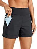 CRZ YOGA Women's Lightweight Mid Rise Hiking Shorts 4'' - Stretch Athletic Summer Travel Outdoor Golf Shorts Zip Pockets Ink Gray Large