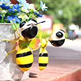 Cruis Cuka Metal Yard Art Outdoor Garden Decor Cute Bee Lawn Patio Ornament Fence Decorations for Outside Terrarium Flower Pot and Vase Hugger- Set of 2